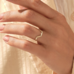 Half Hexagon Stacking Ring: Solid Gold Plain Wedding Band,Geometric Nesting Band - 图片 3