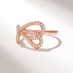 Pave Natural Diamond Bowknot Ring: 14k Solid Gold Ribbon Design for Women - Image 5