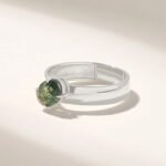 18K Solid Gold Moss Agate Solitaire Ring - Image 6