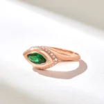 14K Solid Gold Emerald Evil Eye Ring - 图片 6
