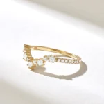 Bezel Natural Diamond Chevron Ring | 5 Stone Curved Wedding Ring | V-Shaped Ring Women - 图片 4