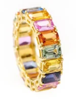 14K Solid Gold 11.05 Carat Emerald-Cut Multi-Sapphire Eternity Band Ring