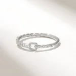 14k Solid Gold Link Ring | Dainty Twist Rope Ring | Real Natural Diamond Chain Ring - Image 6