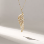 Natural Diamond Angel Wing Pendant Necklace | 18k Solid Gold Dainty Necklace for Women - Image 2