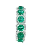 18K Solid Gold Natural Green Emerald & Diamond Eternity Band Ring - Image 2