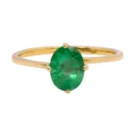 18K Solid Gold Round Shape Natural Emerald Solitaire Ring in Four-Prong