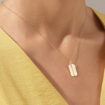 Line Pave Natural Diamond Rectangle Necklace | 14k Solid Gold Flat Pendant For Women - 图片 3