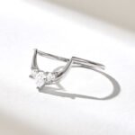 Natural Diamond Tiara Arch Ring, 18k Gold Dainty Wedding Band, Pear Contour Ring - 图片 6