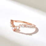 Bezel Natural Diamond Chevron Ring | 5 Stone Curved Wedding Ring | V-Shaped Ring Women - 图片 5