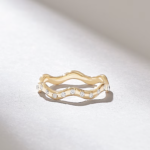 Pave Natural Diamond Wave Ring | Solid Gold Wedding Band | Minimalist Zigzag Band - Image 4