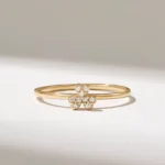 14K Solid Gold Tiny Natural Diamond Trefoil Ring - Image 2