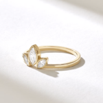 Natural Diamond Lotus Engagement Ring: 18K Solid Gold Marquise Trilogy Promise Ring - 图片 4