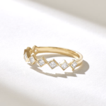 0.45Ct Princess Natural Diamond Wedding Ring - Half Eternity Band in Solid Gold - 图片 5