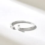 Baguette Natural Diamond Open Wedding Band | 14k Solid Gold Gap Stacking Ring For Women - 图片 5