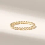 18K Solid Gold Ball Eternity Ring: Dainty Pave Dot Wedding Band with Real Natural Diamonds - 图片 2
