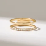 Stunning Pave Moissanite Diamond Double Wedding Band | 18K Solid Gold Minimal Ring Enhancer - 图片 2