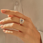 18K Solid Gold Sapphire Diamond Evil Eye Ring - 图片 3