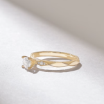 14k Solid Gold Faceted Band Solitaire Ring | 0.3CT Round Engagement Ring | 14k Solid Gold Ring - 图片 5