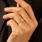 Marquise Natural Diamond Engagement Ring | 0.5ctw Solitaire Ring with Round Natural Diamonds - 图片 3
