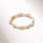 Natural Diamond Bamboo Ring: 14k Solid Gold Stacking Ring for Women, Pave Bone Design - Image 7