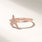 14k Solid Gold Pave Natural Diamond Star Ring: Dainty Celestial Statement Ring for Women - Image 5