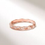 18k Gold Natural Diamond Twisted Half Eternity Ring, Dainty Rope Wedding Band for Women - Image 6