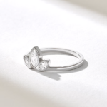 Natural Diamond Lotus Engagement Ring: 18K Solid Gold Marquise Trilogy Promise Ring - 图片 6