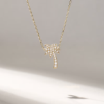 18k Solid Yellow Gold Natural Diamond Pave Palm Tree Necklace, Nature-Inspired Tropical - 图片 2