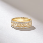 Pave Natural Diamond Matching Alliance | Braided Wheat Flat Top Marriage Band Women - Image 6