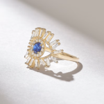 18K Solid Gold Sapphire Diamond Evil Eye Ring - 图片 4