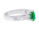 18K Solid Gold Natural Emerald and Diamond Solitaire Band Ring - Image 2