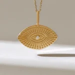 Natural Diamond Evil Eye Pendant Necklace |Solid Gold Third Ey Charm Necklace For Women - Image 2
