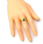 18K Solid Gold Natural Emerald and Diamond Art-Deco Style Ring - Image 4