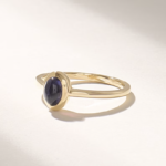 18K Solid Gold Bezel Iolite Solitaire Ring - Image 6
