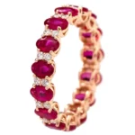 18K Solid Gold Oval-Cut Ruby and Diamond Eternity Band Ring