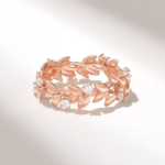 Natural Diamond Pave Leaf Ring | Solid Gold Vine Eternity Wedding Band | Dainty Ring - 图片 5