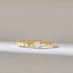 Round Solitaire Ring | 0.24CT Tiny Ring | 18K Solid Gold Square Patterned Ring - Image 2