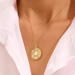 18k Gold Natural Diamond Sun Pendant Necklace, Double-Sided Bezel Design - 图片 3