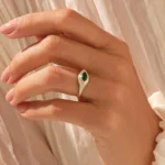 14K Solid Gold Emerald Evil Eye Ring - 图片 3