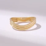 Stunning Wavy 18K Solid Gold Curved Band: Three Rows Stacking Rings for Women - Image 2