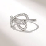 Pave Natural Diamond Bowknot Ring: 14k Solid Gold Ribbon Design for Women - Image 6