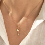 Natural Diamond Key Pendant Necklace | 18k Solid Gold Charm Necklaces for Women