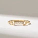 14k Solid Gold Link Ring | Dainty Twist Rope Ring | Real Natural Diamond Chain Ring - Image 2