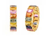 14K Solid Gold 11.05 Carat Emerald-Cut Multi-Sapphire Eternity Band Ring - Image 5