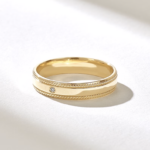 14k Solo Natural Diamond Migraine Wedding Band, Classic Solid Gold Marriage Ring - Image 4