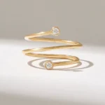 Natural Diamond Bezel Spiral Ring | 14k Wrap Around Ring | Solid Gold Thin Coil Ring - 图片 2
