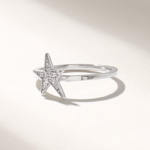 14k Solid Gold Pave Natural Diamond Star Ring: Dainty Celestial Statement Ring for Women - Image 4