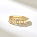 Pave Natural Diamond Line Wedding Band | 14k Solid Gold Unique Dome Marriage Ring - 图片 4