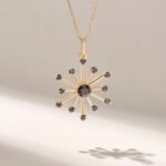 14k Gold Black Natural Diamond Starburst Necklace: Unique North Star Pendant - Image 2