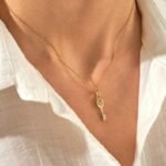 Natural Diamond Key Pendant Necklace | 18k Solid Gold Charm Necklaces for Women - Image 3